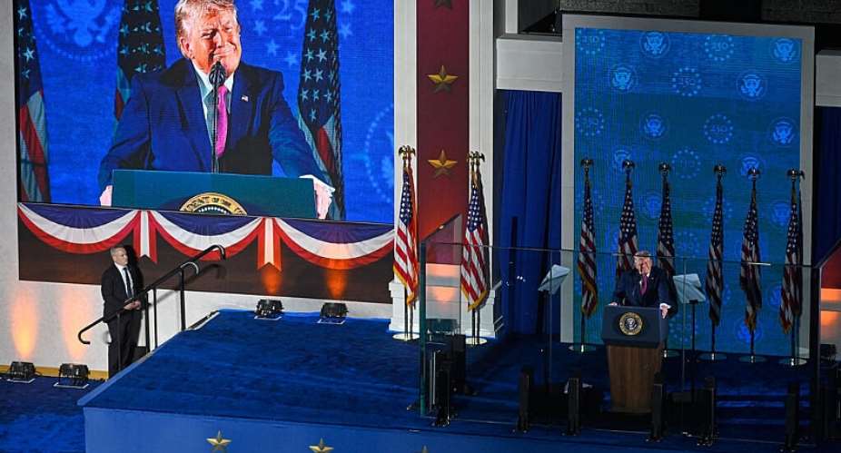President Donald Trump speaks at Mount Rushmore National Memorial on July 3, 2026. -  Matt Gade, AP
