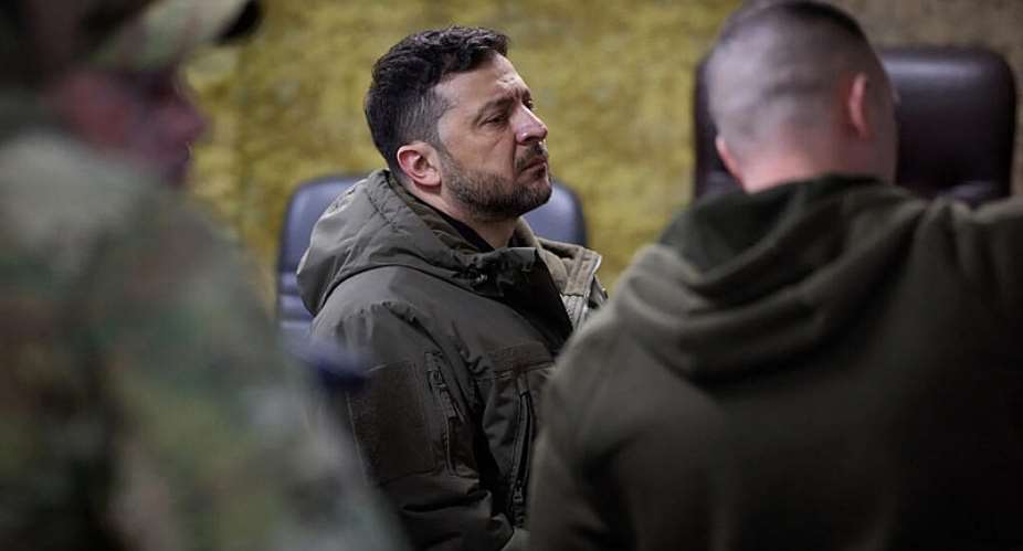 This handout photograph taken and released by the Ukrainian Presidential Press Service on March 6, 2026, shows Ukrainian President Volodymyr Zelensky visiting the main command post of the 100th Separate Mechanized Brigade, which is defending Kostyantynivka in Donetsk region. -  AFP, handout photo