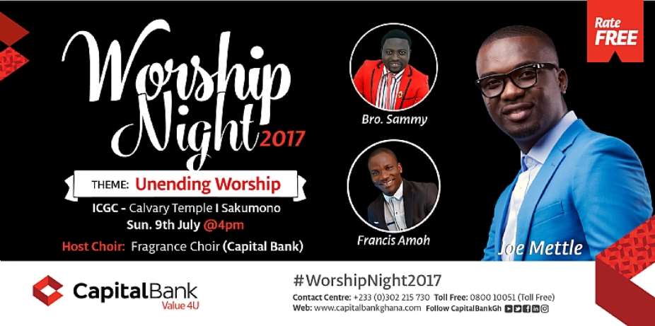 Joe Mettle, Bro Sammy, Francis Amoh To Headline Capital Bank Worship Night
