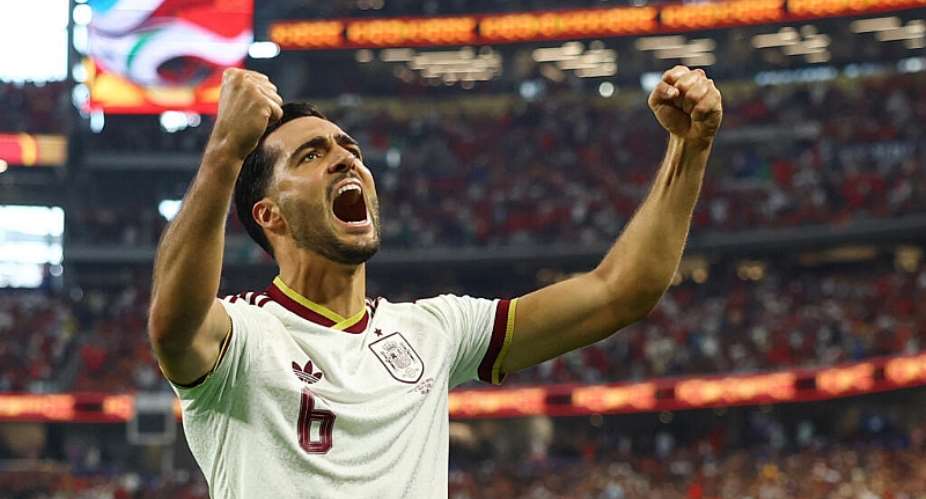 Spains Mikel Merino celebrates scoring the opener against Portugal. -  Kai Pfaffenbach, Reuters