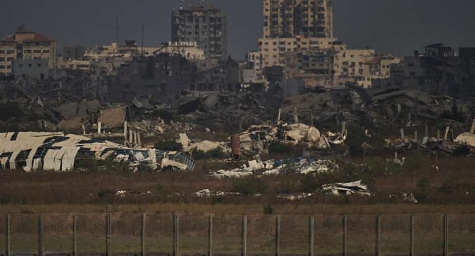 Buildings that were destroyed during the Israeli ground and air operations stand in the northern Gaza Strip as seen from southern Israel on July 2, 2026. -  Leo Correa, AP
