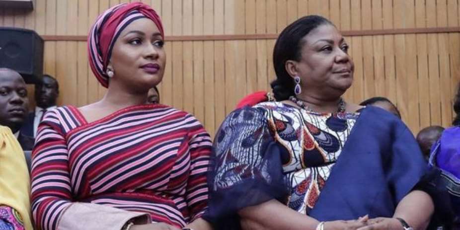 First Lady Rebecca Akufo-Addo Right with Second Lady Samira Bawumia Left