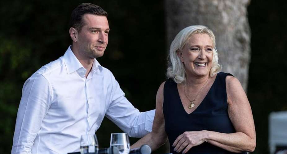 Far-right National Rally paty president Jordan Bardella and far-right leader Marine Le Pen attend a rally in Lievin, northern France, 4 July 2026. -  Jean-Francois Badias/AP