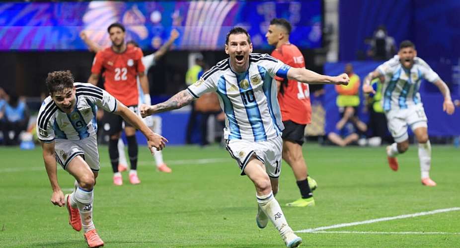 Lionel Messi celebrates after scoring Argentinas equaliser. -  Elsa, Getty Images via AFP