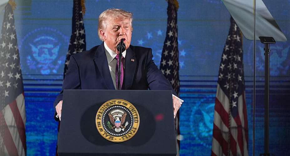 US President Donald Trump speaks at Mount Rushmore National Memorial near Keystone, South Dakota on July 3, 2026. -  Alex Brandon, AP