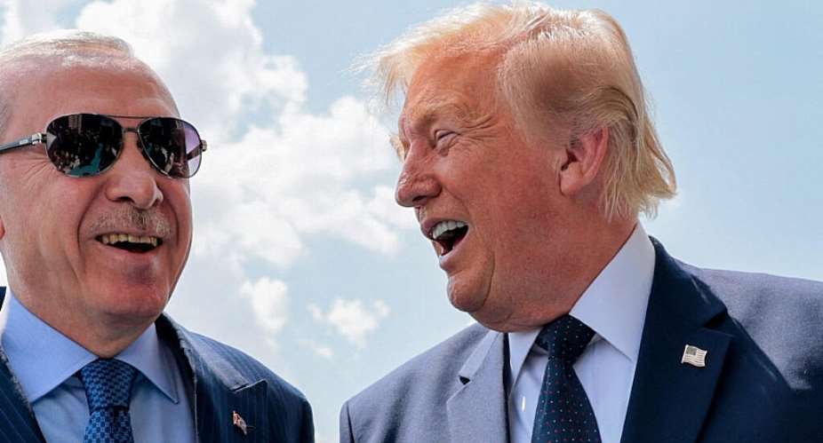 US President Donald Trump is greeted by Turkish President Tayyip Erdogan after arriving at Etimesgut Air Base in Ankara, Turkey on July 7, 2026. -  Jonathan Ernst, Reuters