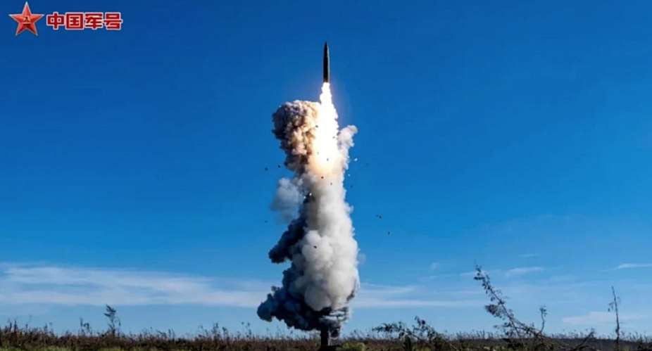 Screenshot of the WeChat channel of Chinas Defence Ministry showing the launch of an ICBM that would land in the Pacific, 25 September 2024. -  Screengrab WeChat via agencies