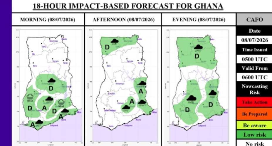 GMet Warns of Mixed Weather Today: Coastal Light Rains, Upper West Thunderstorms, Foggy Mornings Nationwide
