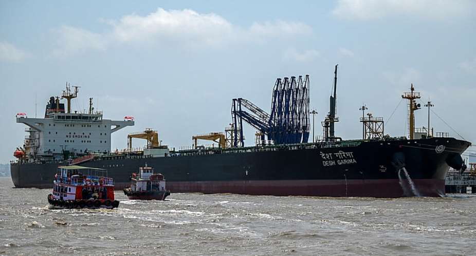 File photo: A tanker carrying crude oil that transited through the Strait of Hormuz is seen docked at an offloading terminal along the coast in Mumbai on April 30, 2026. -  Punit Paranjpe, AFP