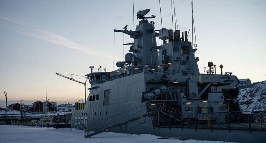 This photograph shows a Danish military frigate docked in the port of Nuuk, Greenland, on February 26, 2026. -  Florent Vergnes, AFP