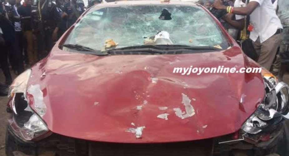 Nana Frimpong s Car damaged  by the mob.