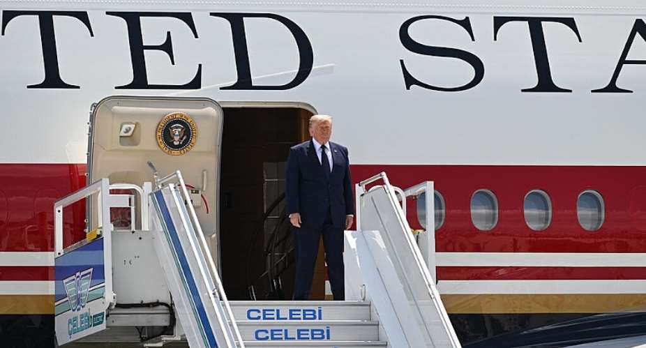 President Donald Trump steps off Air Force One as he arrives for the NATO summit in Ankara, Turkey on July 7, 2026. -  Abdullah Gl, AP