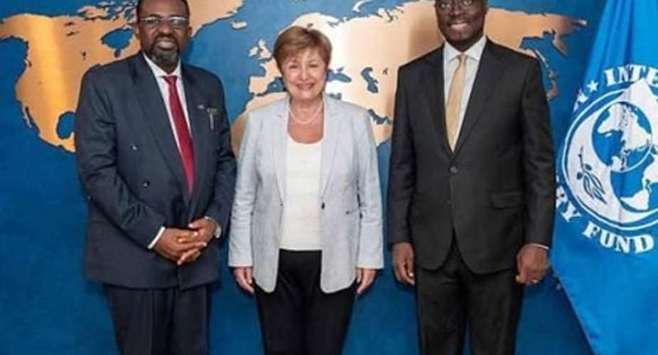 Bank Of Ghana Governor, Dr. Johnson Asiama and Minister of Finance, Dr. Cassiel Ato Forson with IMF Head, Kristalina Georgieva