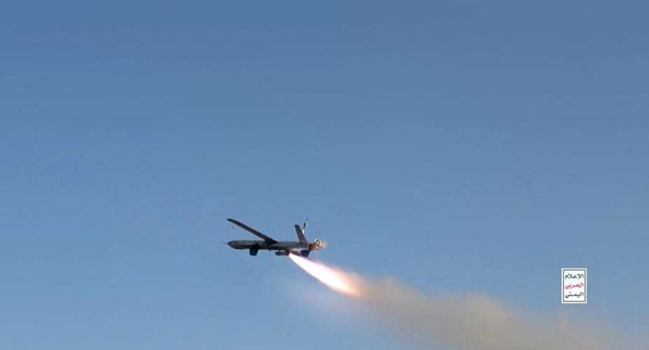 A drone is launched in what Yemens Iran-aligned Houthis say is an attack on the Red Sea port city of Mocha, Yemen, at an unknown location in this still image taken from video released August 9, 2026. -  Centre de presse des Houthis, via Reuters