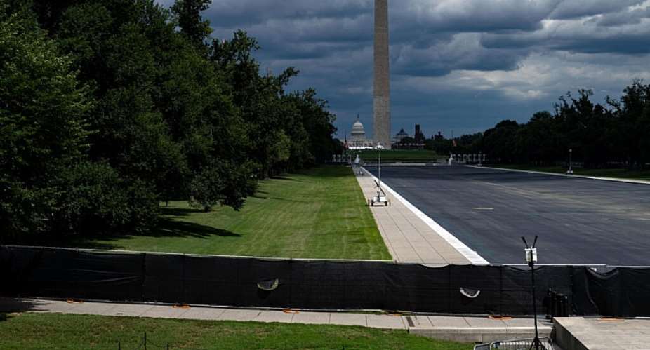 The drained Lincoln Memorial Reflecting Pool and its surrounding walkways are seen empty and fenced in on the US National Mall amid renovation woes. -  Kent Nishimura, AFP