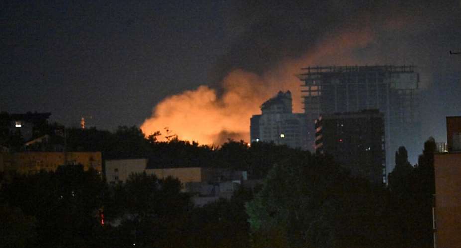 A plume of smoke rises over Kyiv on August 1, 2026, following a Russian ballistic missile attack. -  Sergei Supinsky, AFP