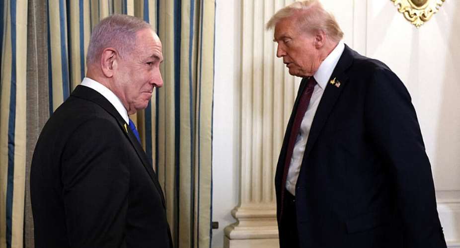 (FILES) US President Donald Trump (R) and Israeli Prime Minister Benjamin Netanyahu leave at the end of a joint news conference in the State Dining Room at the White House on September 29, 2025 in Washington, DC. -  Win McNamee, AFP