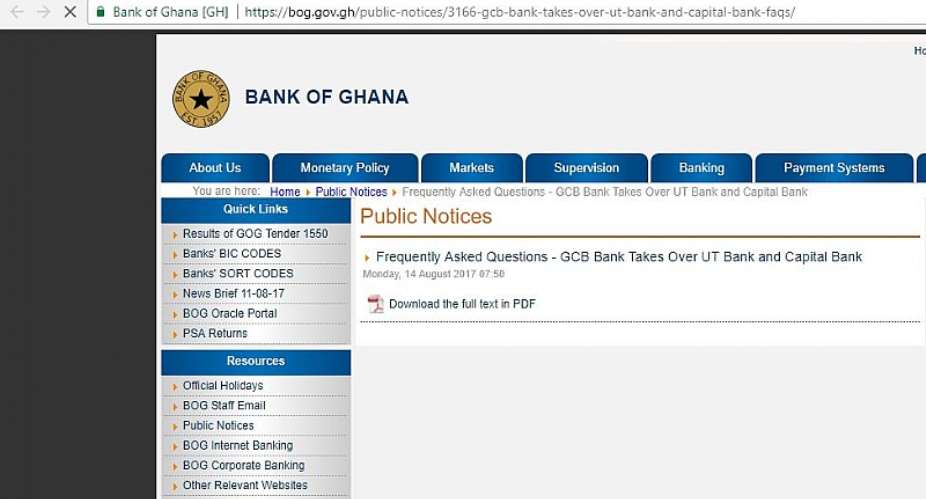 UT, Capital Bank websites redirected to BoG page