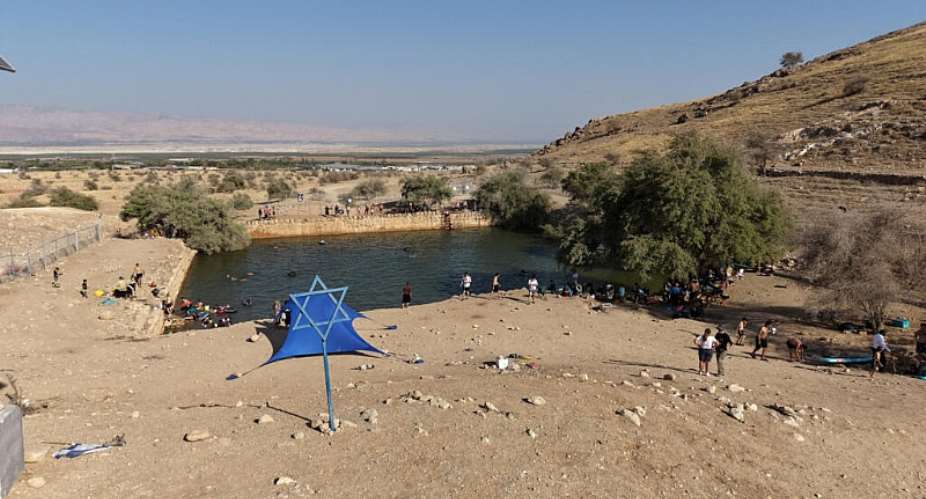 A drone view shows Israelis visiting an ancient water reservoir in the Jordan Valley in the Israeli-occupied West Bank. -  Ilan Rosenberg, Reuters