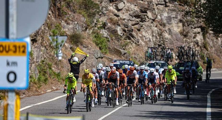 Cyclists compete during the seventh stage of the Vuelta a Portugal on August 13, 2026. -  Alberto Astudillo, ZUMA Press Wire via Reuters