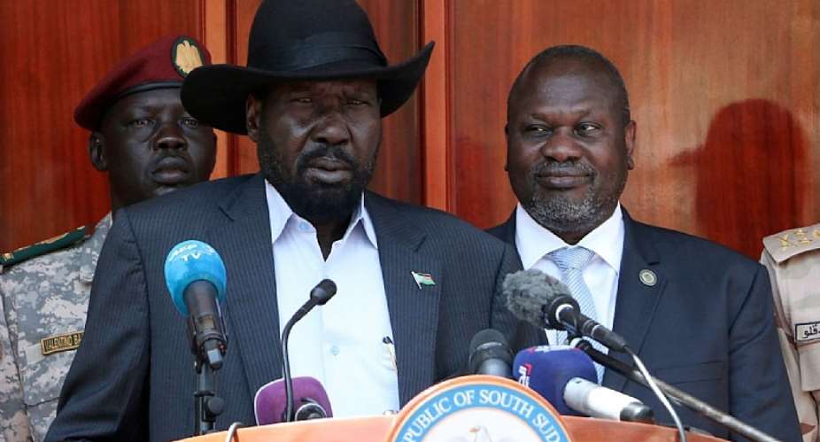 South Sudan President Salva Kiir (left) and Vice President Riek Machar.  - Source: Peter Louis/AFP via Getty Images