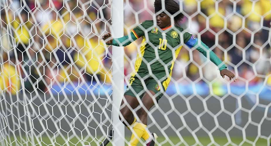 File - Cameroons Naomi Eto scores a goal against Mexico during a U-20 Womens World Cup soccer match in Bogota on August 31, 2024. -  Fernando Vergara, AP