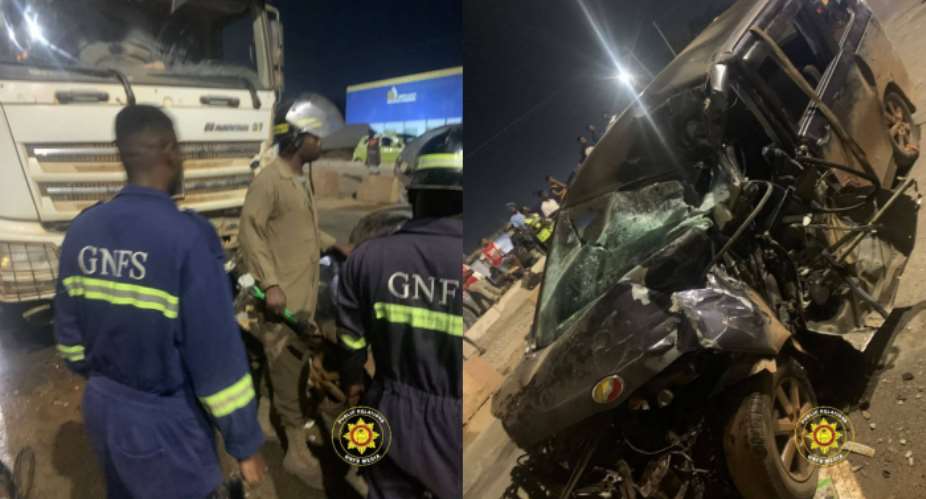 One dead after tanker and Toyota Voxy collide on Kasoa-Winneba road