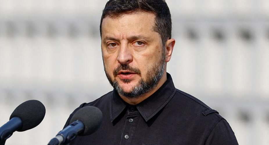 Ukrainian President Volodymyr Zelensky delivers a speech outside of Kyiv on August 18, 2026. -  Valentyn Ogirenko, Reuters