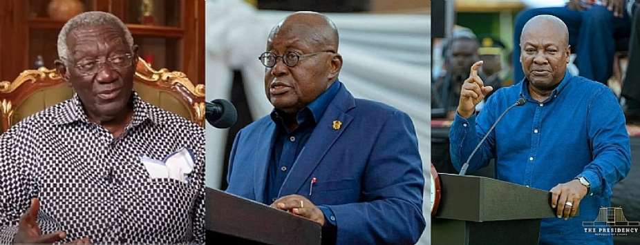 Former President John Agyekum Kufuor; former President Addo Dankwa Akufo-Addo and President John Dramani Mahama