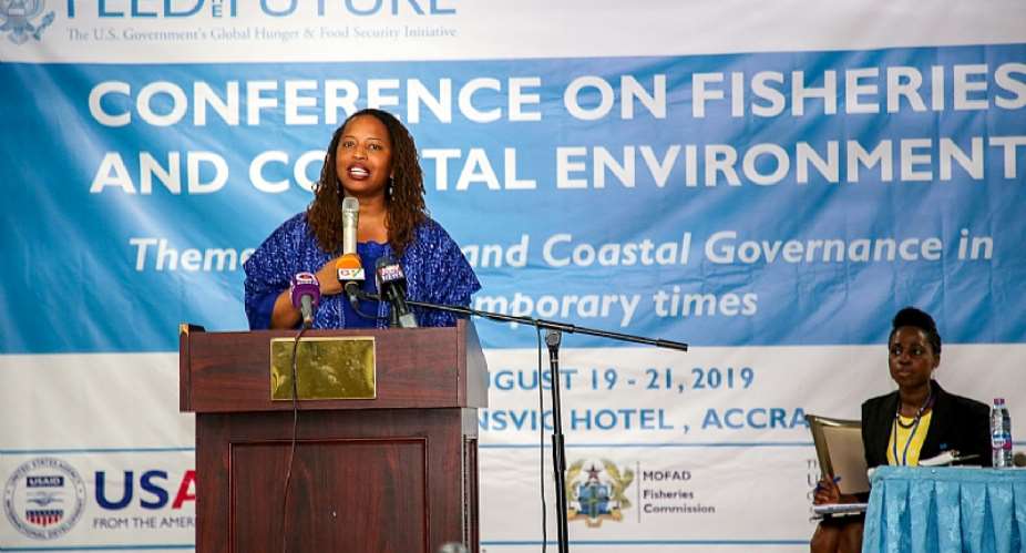 Acting Deputy Mission Director of USAIDGhana, Ms. Janean Davis, delivering remarks at the National Fisheries Conference in Accra.