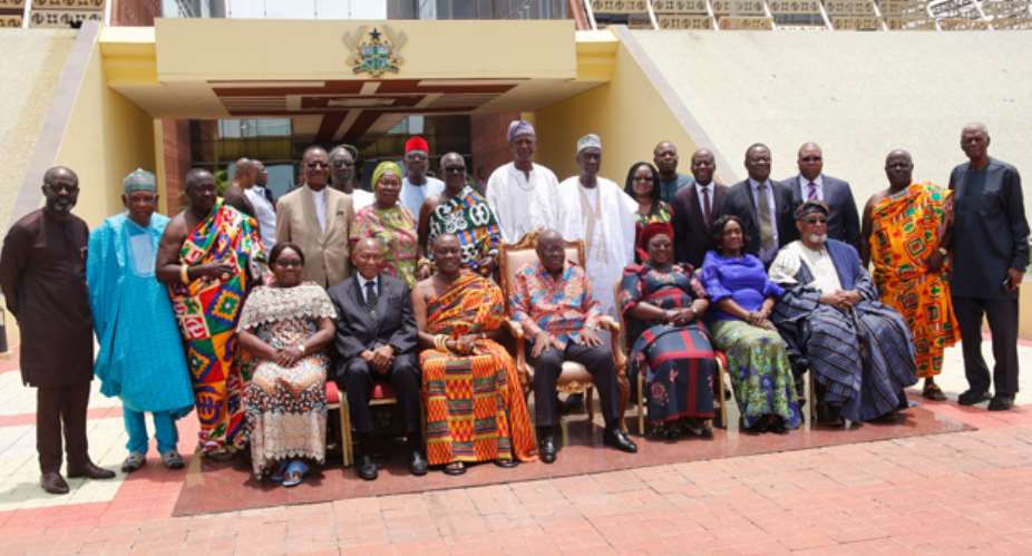 President Akufo-Addo middle with members of the Council of State and Akosua Frema Osei-Opare seated 3rd right, Chief of Staff, Office of the President. Picture Gifty Ama Lawson.