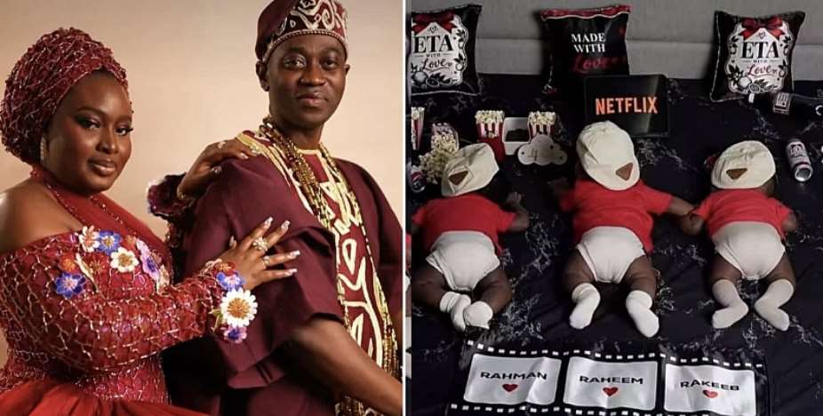 Lateef Adedimeji And Mo Bimpe Celebrate Triplets At 4 Months