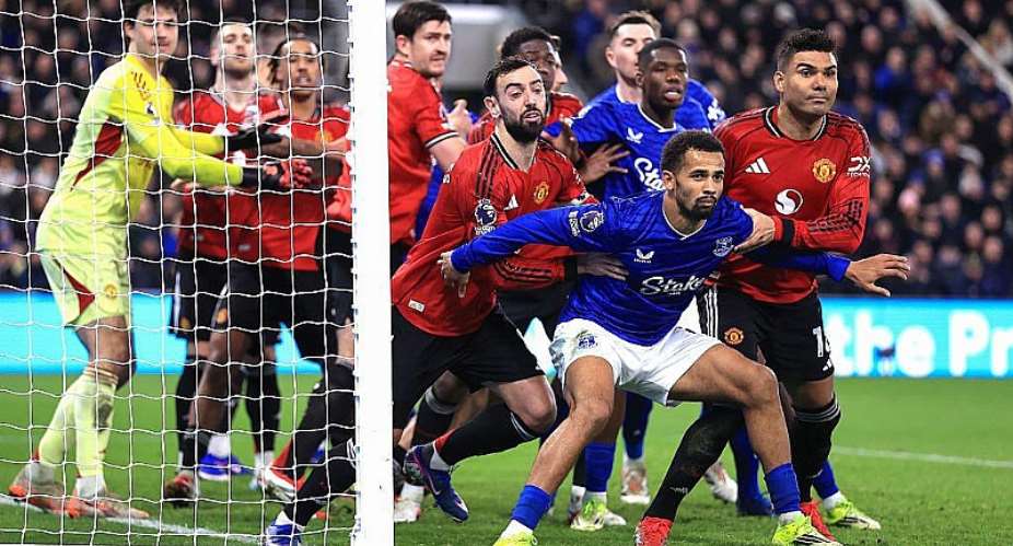 Getty ImagesImage caption: Players from both sides were camped inside the six-yard box when Everton met Manchester United in February