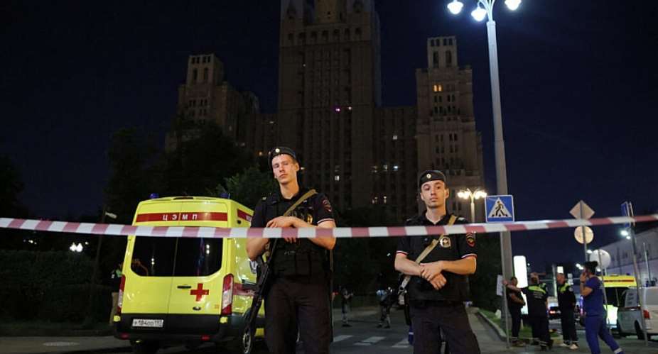 Police officers stand guard at the site of an explosion at a restaurant in central Moscow, Russia August 1, 2026. -  Anastasia Barashkova, Reuters