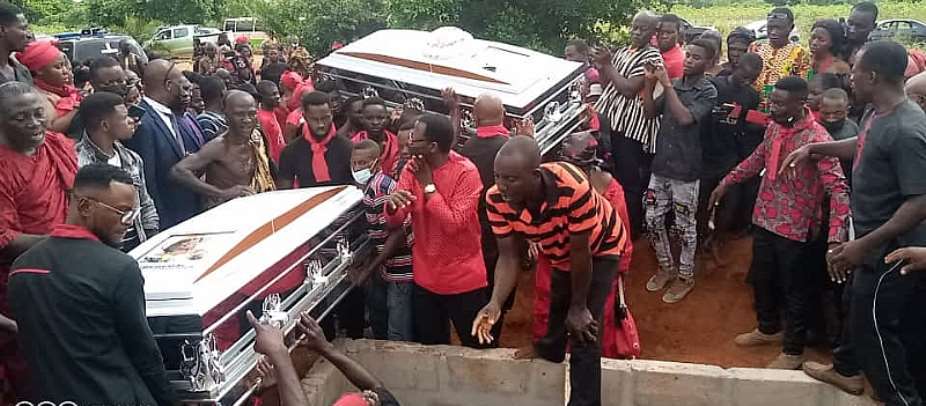Akatsi South: Tears flow as residents bid farewell to Pastor and Wife who were allegedly murdered at Ayitikope