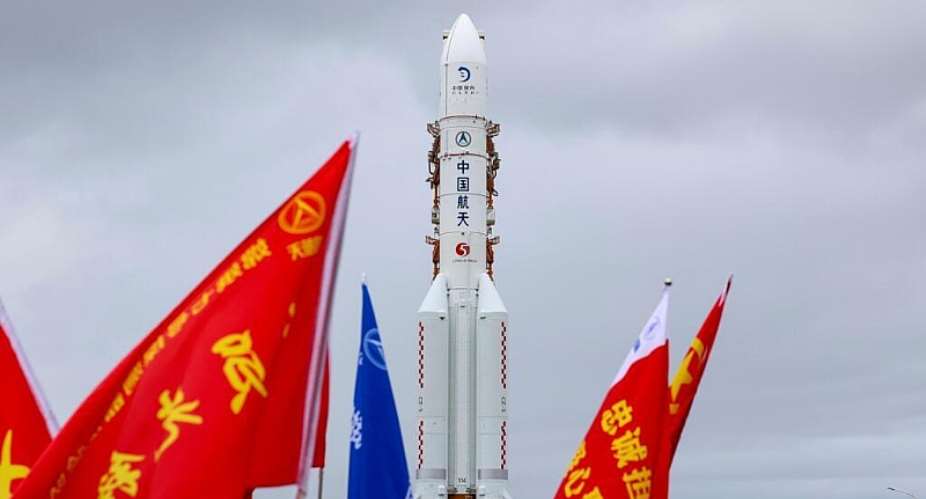 In this photo released by Xinhua News Agency, the combination of the Change-7 lunar probe and the Long March-5 Y14 carrier rocket is transferred vertically to the launching area at the Wenchang Spacecraft Launch Site in southern Chinas Hainan Province on Wednesday, Aug. 19, 2026. -  Yang Guanyu, Xinhua via AP