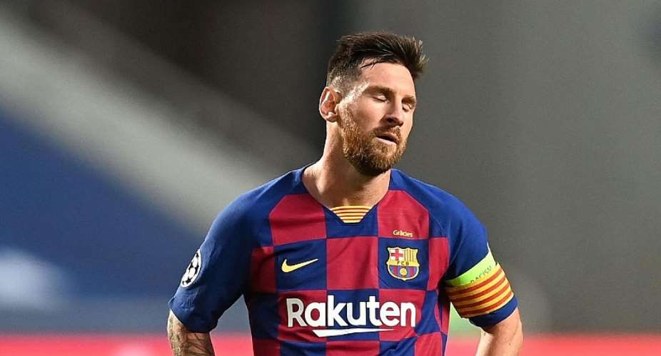 Lionel Messi of FC Barcelona looks dejected during the UEFA Champions League Quarter Final match between Barcelona and Bayern Munich at Estadio do Sport Lisboa e Benfica on August 14, 2020 in Lisbon, Portugal.Image credit: Getty Images