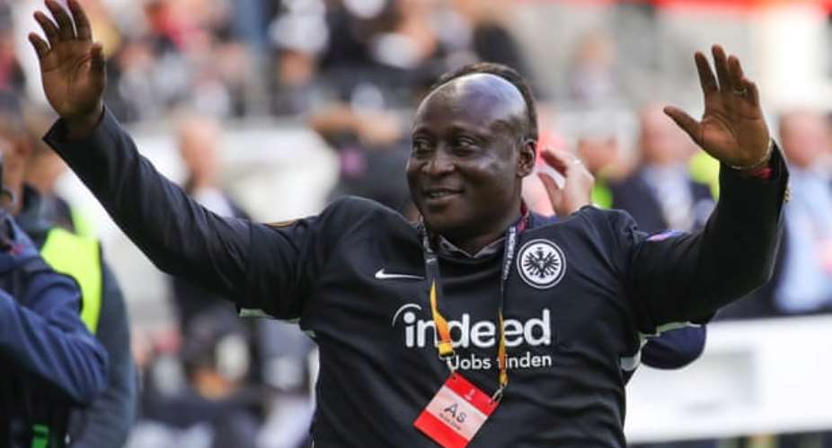 Tony Yeboah in 2019, greeting fans before Eintracht Frankfurt played Arsenal in the Europa League. Photograph: Armando BabaniEPA