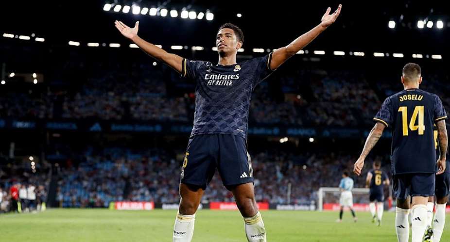 Jude Bellingham of Real Madrid celebrates 0-1 during the LaLiga EA Sports match between Celta de Vigo v Real Madrid at the Municipal de Balaidos Stadium on August 25, 2023 in Vigo, Spain.Image credit: Getty Images