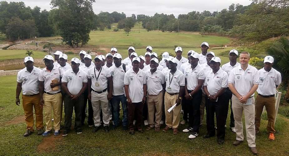 Group photograph of the golfers with executives of PGA of Ghana, members from Damang Golf Club and reps from the sponsors