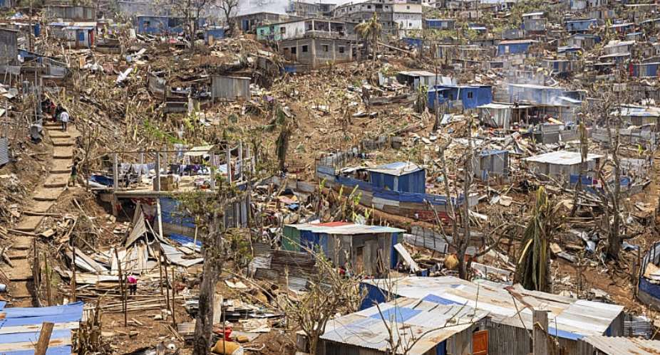 Cyclone Chido had a devastating impact on shelters and houses in the town of Vahibe, on the outskirts of Mamoudzou. -  PATRICK MEINHARDT / AFP