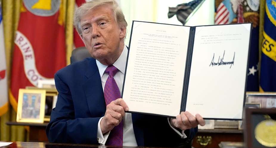 President Donald Trump holds up a signed executive order in the Oval Office of the White House on August 27, 2026. -  Manuel Balce Ceneta, AP