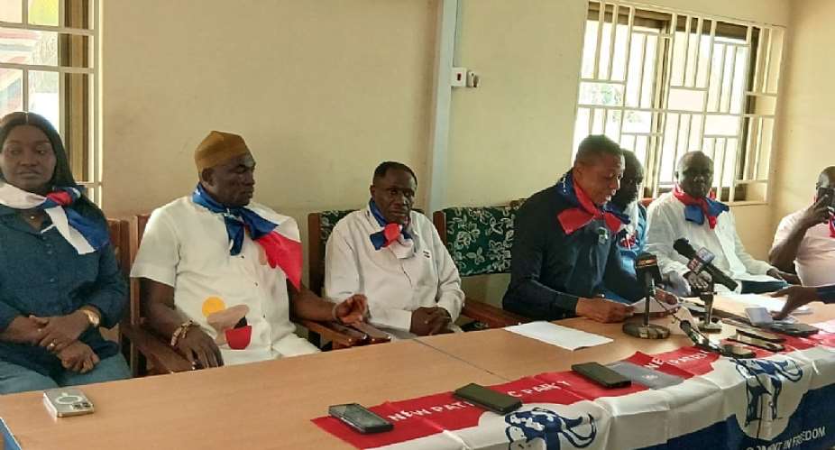 Central Regional NPP Secretary Richard Takyi Mensah addresses the media