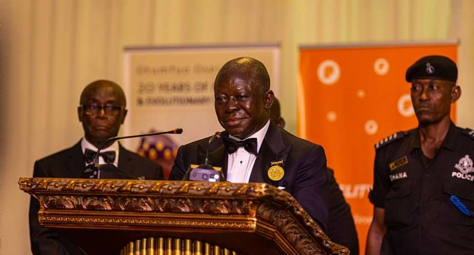 His Majesty Otumfuo Osei Tutu II, the 16th Asantehene of the Ashanti Kingdom, during the 20th anniversary celebration of his enstoolment at Manhyia Palace. Photo: Archibald Sackey, U.S. Embassy Ghana. Public domain.
