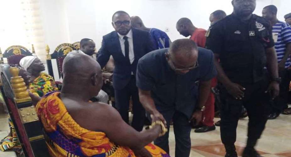 The Minister Exchanging Pleasantries With Nana Kwabena Kyere III