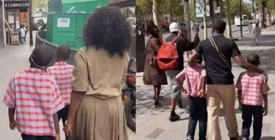 Funke Akindele And JJC Skillz Reunite In Paris For Family Trip With Twin Sons