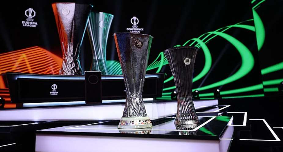 General view of the Europa League and Conference League trophies ahead of the league phase draws in Monaco, on August 29, 2026. -  Manon Cruz, Reuters
