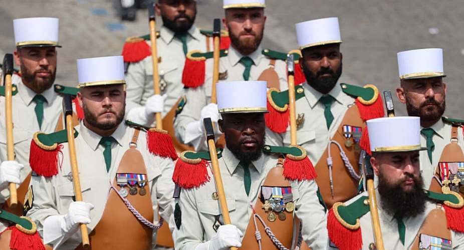 Pioneers of the French Lgion Etrangre march during the annual Bastille Day military parade on the Champs-Elyses Avenue in Paris on July 14, 2026. -  Ludovic Marin, AFP