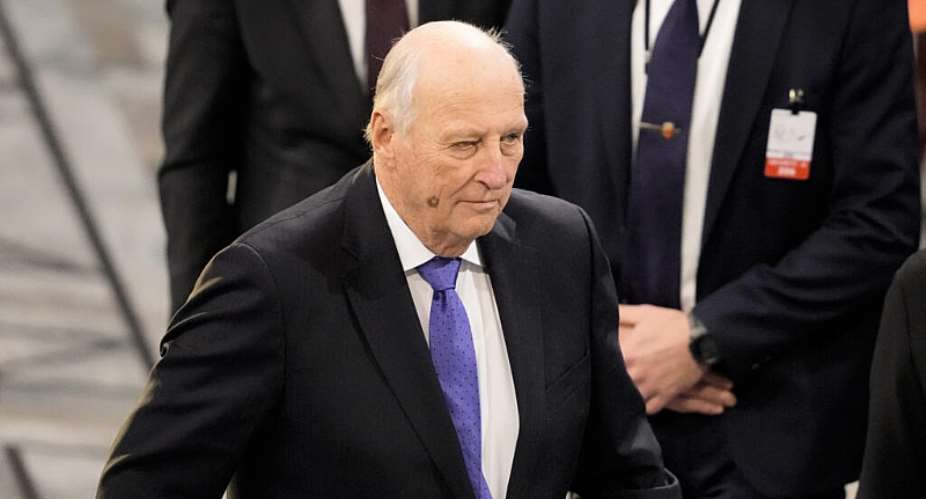 FILE - Norways late King Harald V leaves the hall after the Nobel Peace Prize ceremony at Oslo City Hall on December 10, 2022. -  Markus Schreiber, AP