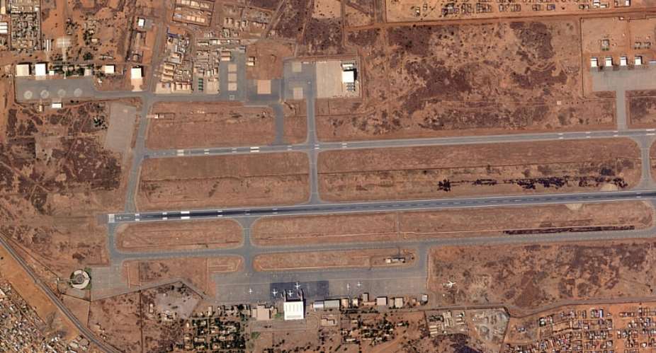 File - This handout satellite image taken by 2026 Planet Labs PBC on January 29, 2026 shows the Niamey airport in Niger. -  Planet Labs PBC, via AFP